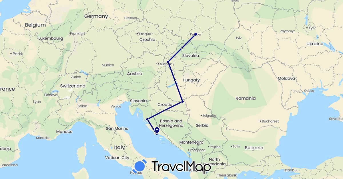 TravelMap itinerary: driving in Croatia, Poland, Slovakia (Europe)